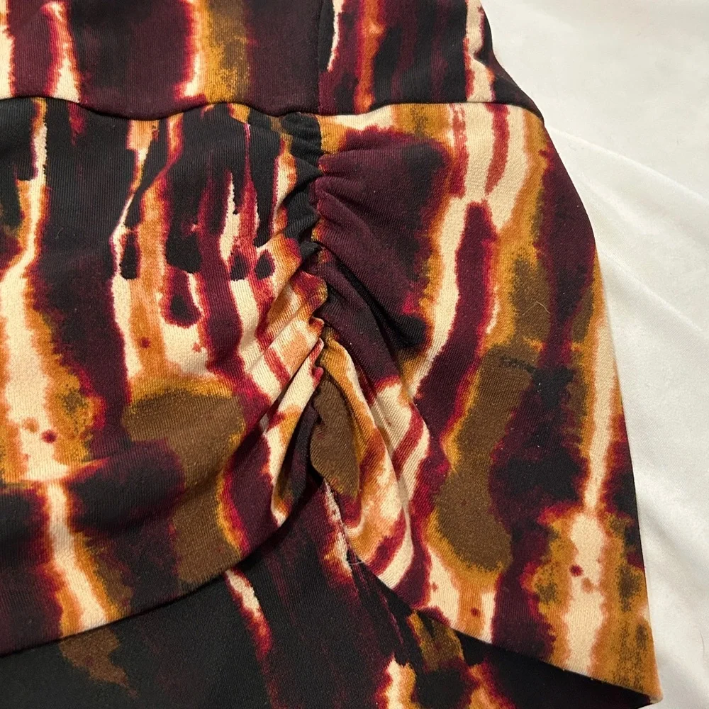 Michael Kors Merlot Purple Brown Black Tan Brown Abstract Dolman Sleeve Blouse